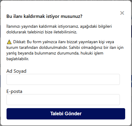 İlan Kaldırma Formu